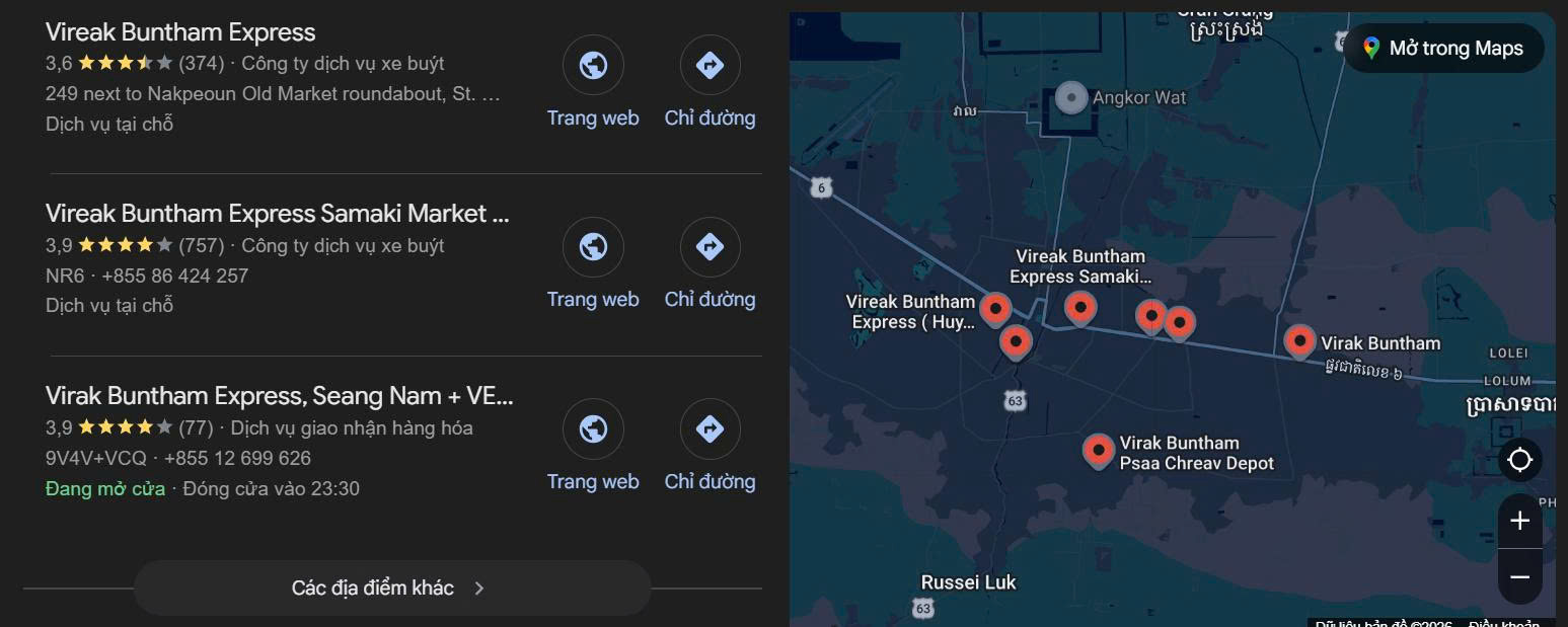 Thông tin địa chỉ nhà xe Thái Dương Limousine Siem Reap