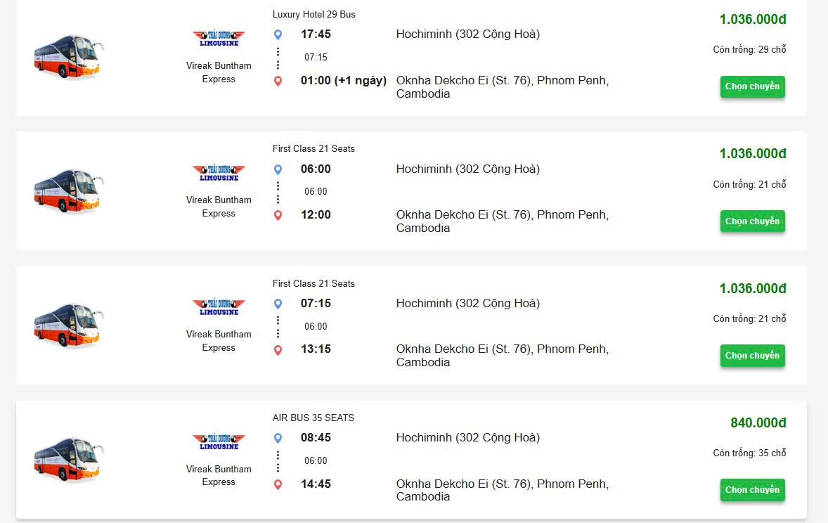 Thông báo tăng giá vé Campuchia