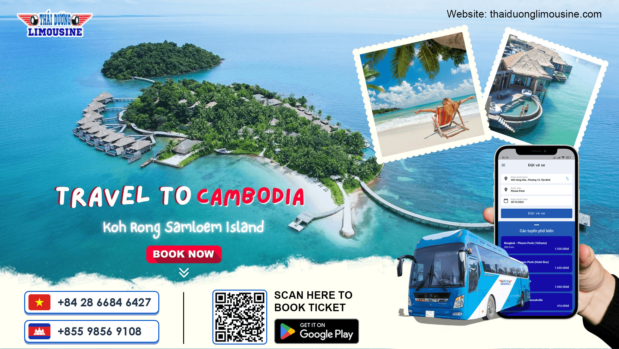 Xe Limousine Thái Dương tuyến TP.HCM đi Siem Reap, ghế rộng, wifi và hỗ trợ thủ tục cửa khẩu